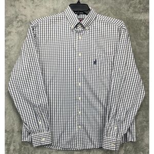 Johnnie O Men's Shirt Size Medium Gray White Check Long Sleeve Button Up‎ Casual